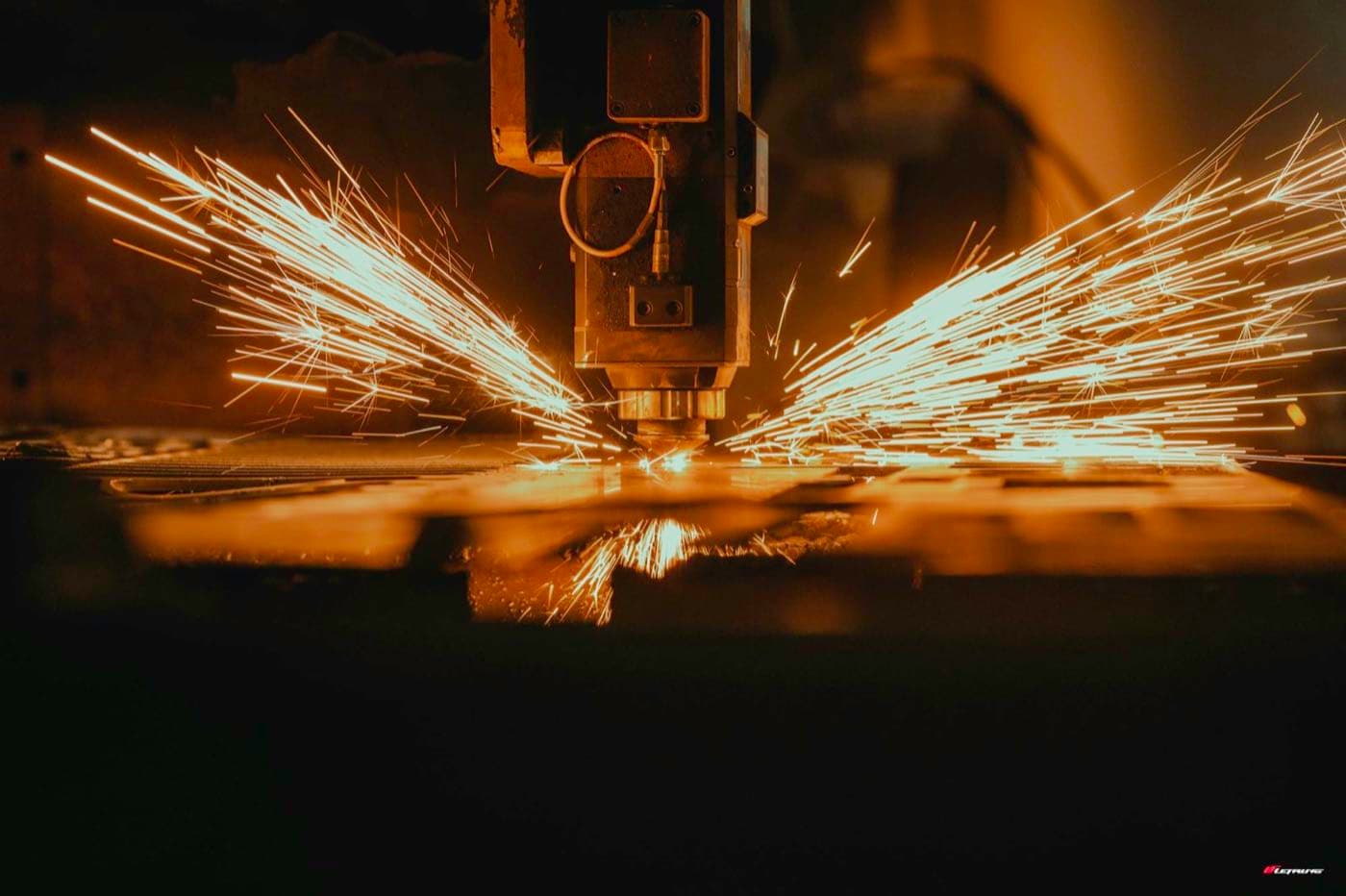CNC profile cutting machine sending out sparks